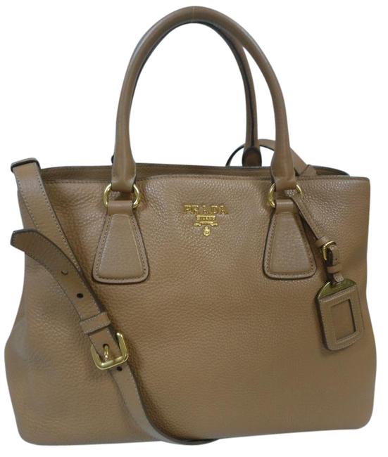 Prada Double Vitello Daino Bn2579 Cross Body Satchel Tan Leather Tote