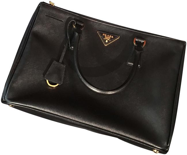 Prada Double Zip Black Saffiano Leather Tote
