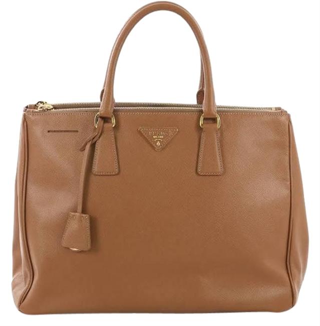 Prada Galleria Double Lux Large Saffiano Zip Brown Leather Tote