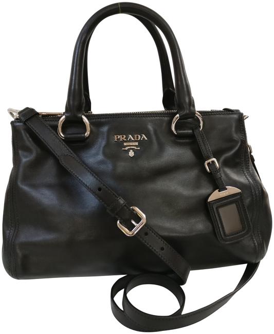 Prada Double Zip Calfskin Cross Body Black Leather Tote