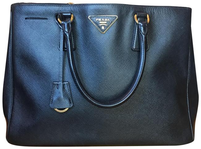 Prada Double Zip Large Nero Saffiano Black Nero Leather Tote