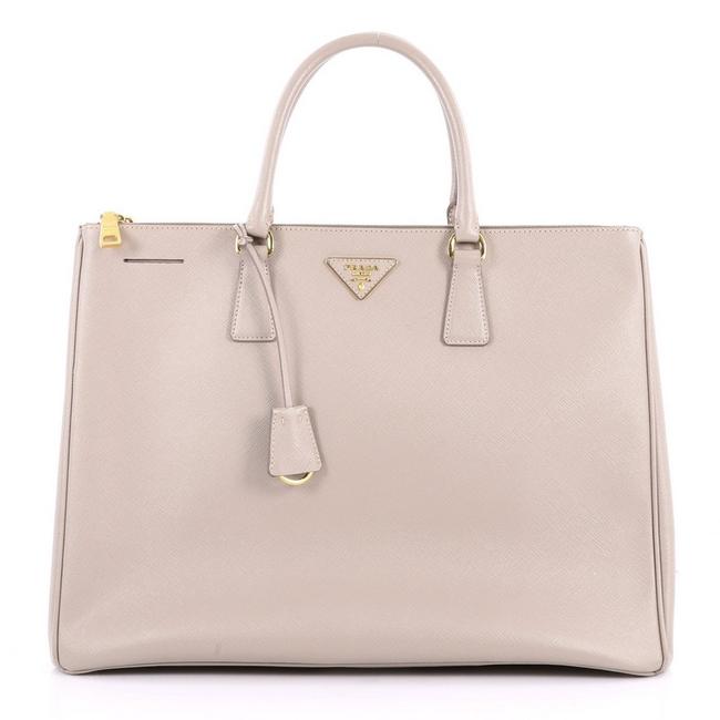 Prada Double Lux Zip Saffiano Large Grey Leather Tote