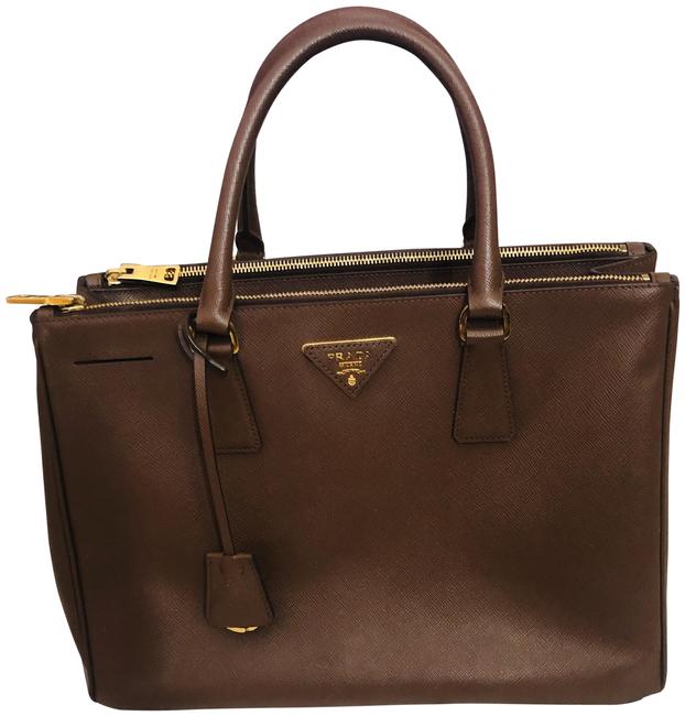 Prada Double Zip Luxe Medium Cammeo Saffiano Tote