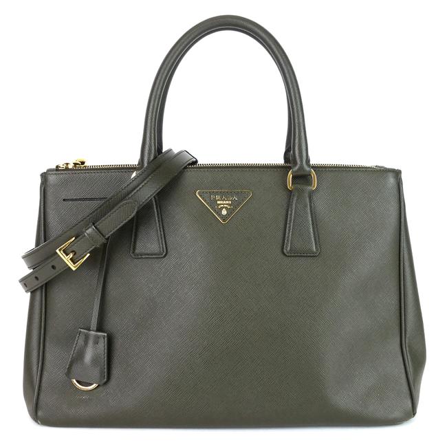 Prada Double Zip Military Green Saffiano Leather Tote