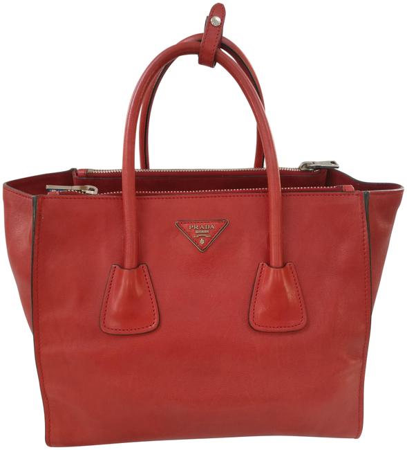 Prada Double Zip Red Leather Tote