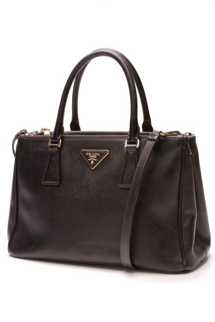 Prada Double Zip Small Black Saffiano Leather Tote
