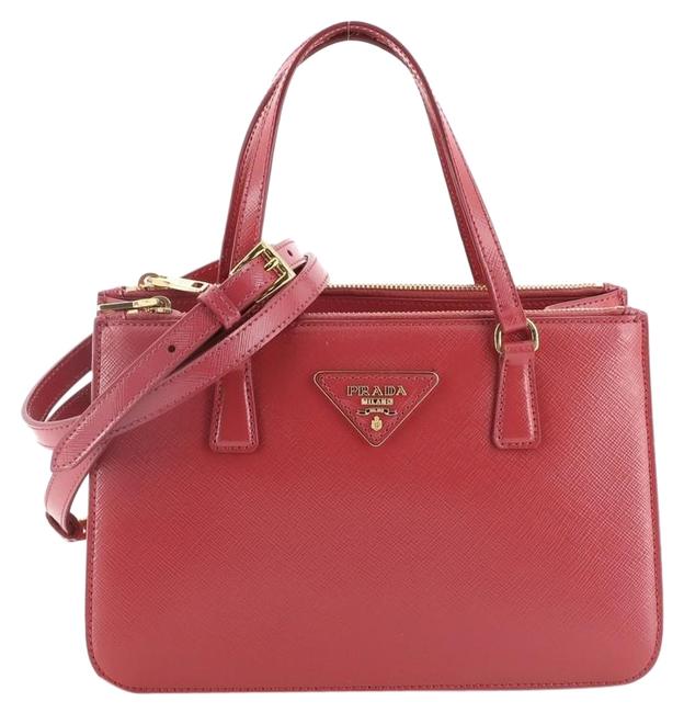 Prada Double Zip Vernice Saffiano Mini Pink Patent Leather Tote