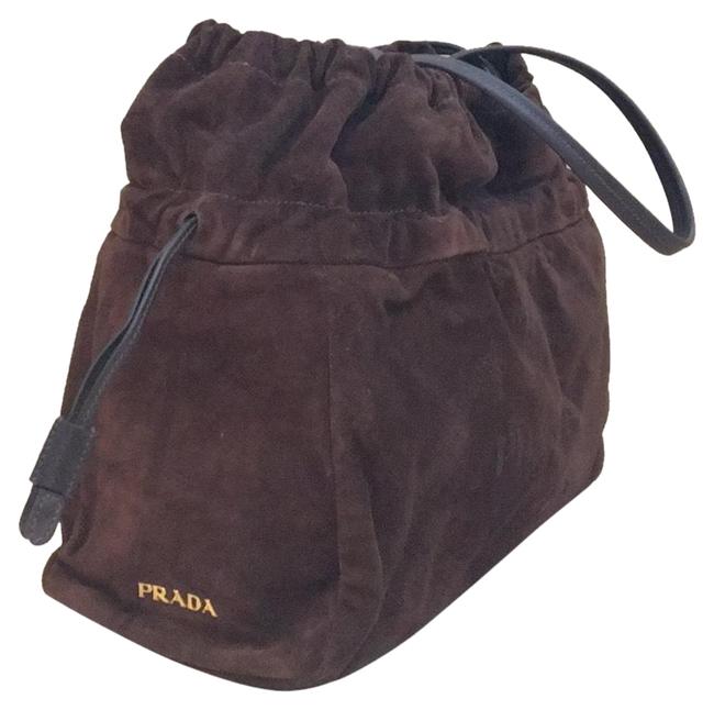 Prada Drawstring Chocolate Brown Suede Tote