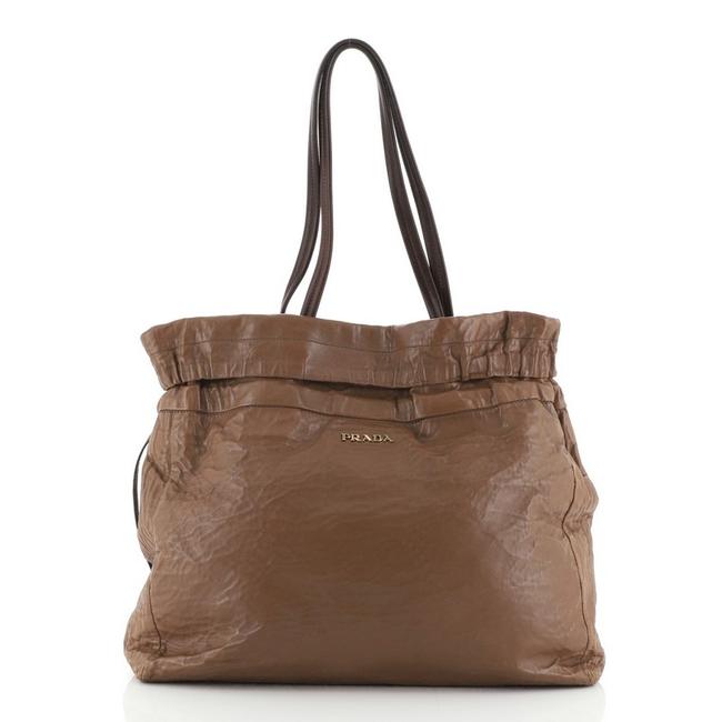 Prada Drawstring Nappa Antique Large Brown Leather Tote