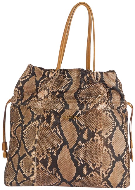 Prada Drawstring Taupe Black Mauve Python Tote