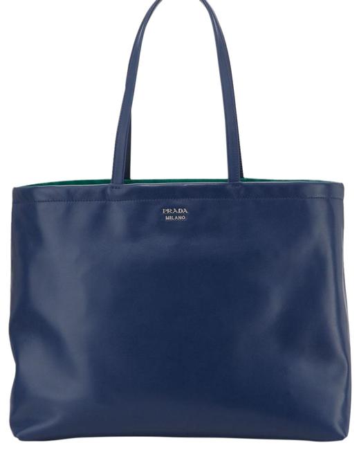 Prada Reversible East west BlueGreen Leather Tote