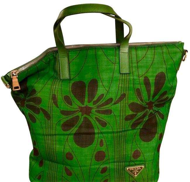 Prada Emerald Tessuto Floral Green Nylon Tote