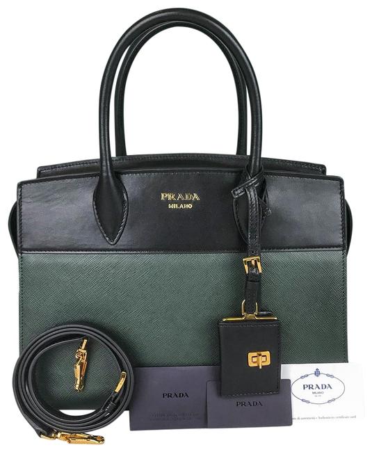 Prada Esplanade Black Green Leather Tote