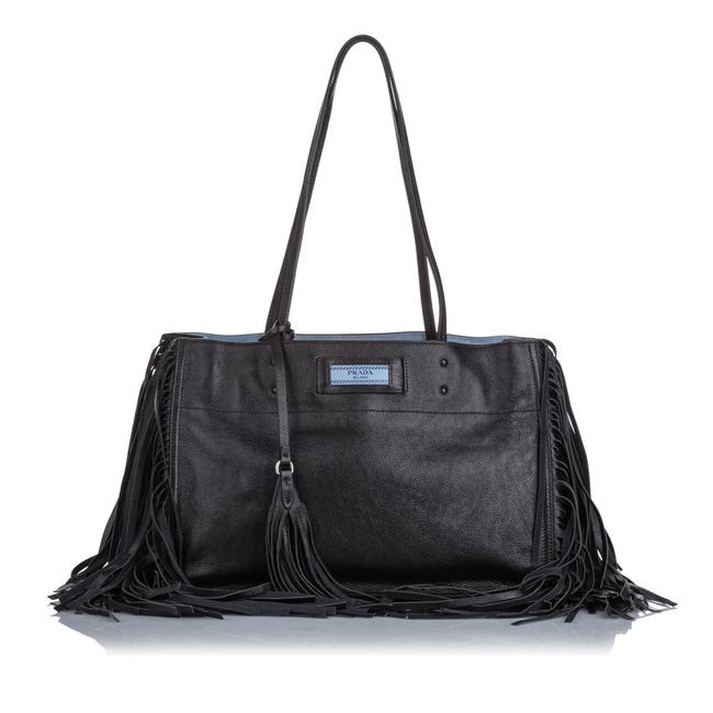 Prada Etiquette Bag Fringe Black Leather Tote