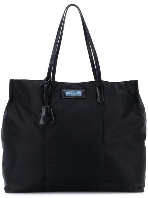 Prada Etiquette Tessuto Black Nylon Leather Tote