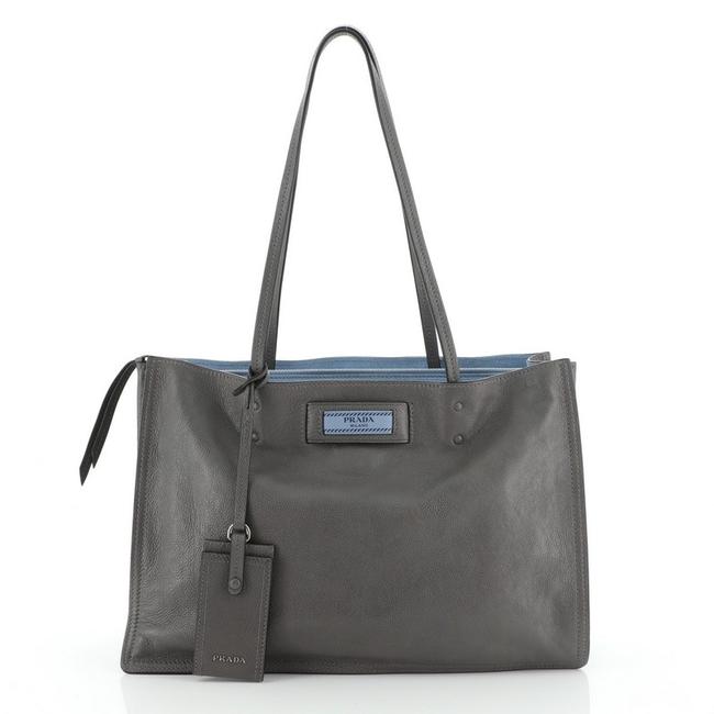 Prada Etiquette Glace Calf Mediu Gray Leather Tote