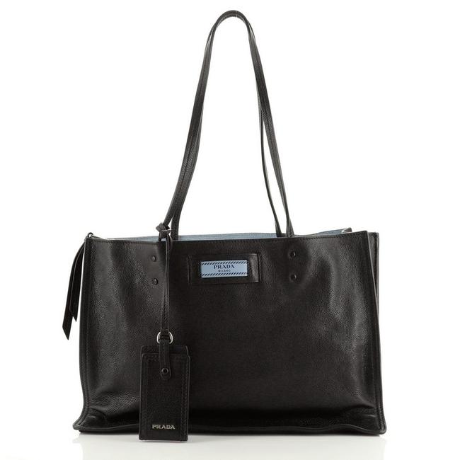 Prada Etiquette Glace Calf Medium Black Leather Tote