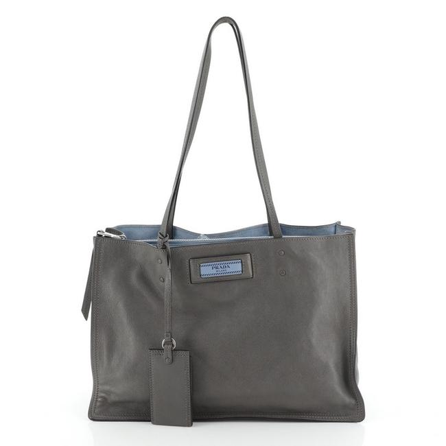 Prada Etiquette Glace Calf Medium Gray Leather Tote