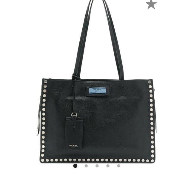 Prada Etiquette Studded Black Calf Leather Tote