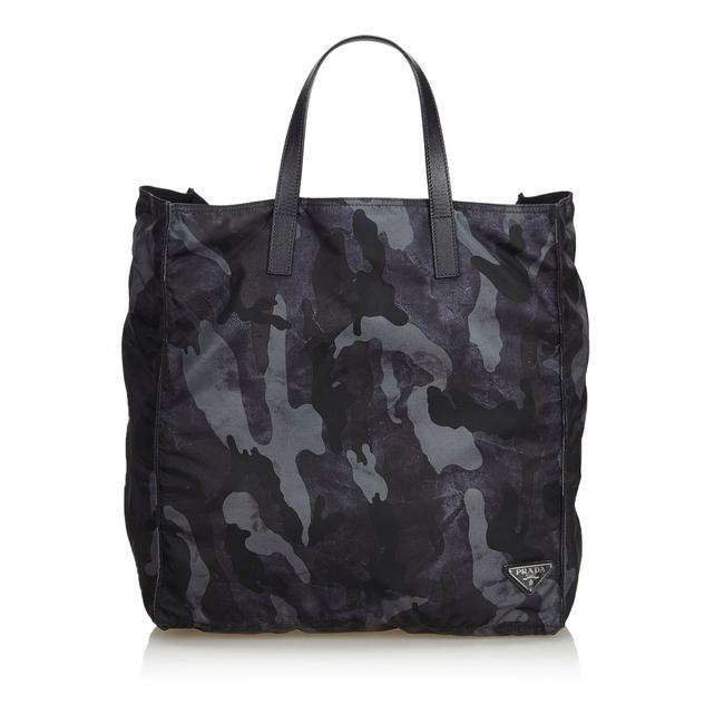 Prada Bag W Fabric Camouflage France Dust Black Nylon Leather Tote