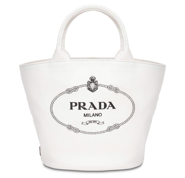 Prada Fabric Handbag White Hemp Tote