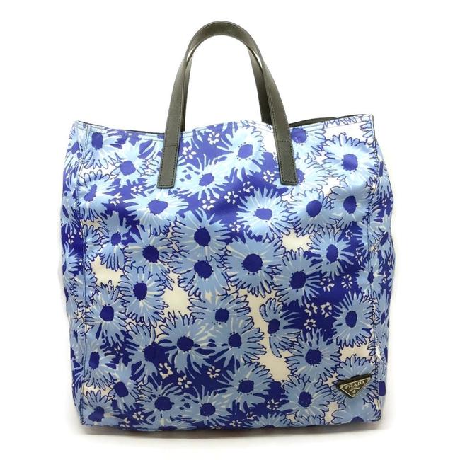 Prada Floral Blue Microfiber Tote