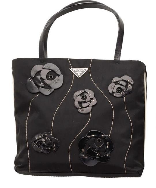 Prada Bag Floral Tessuto Canvas Leather and Nylon Tote