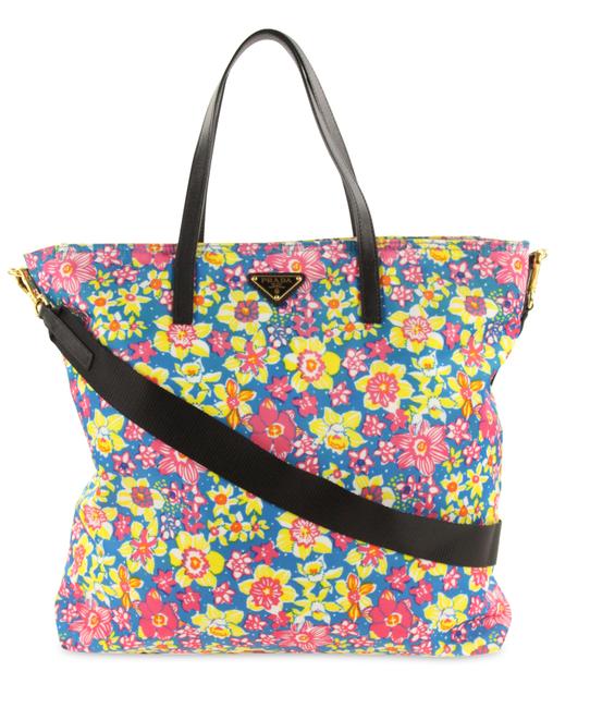 Prada Floral Tessuto Convertible Multicolor Canvas Tote