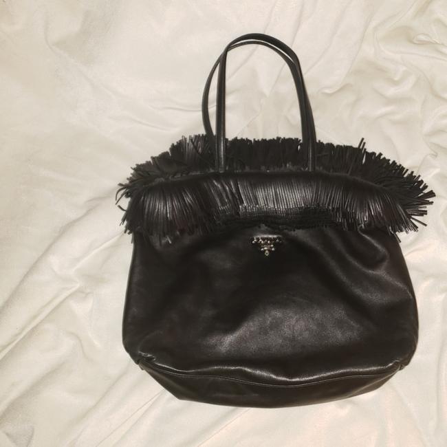 Prada Fringe Shoulder Black Lambskin Leather Tote