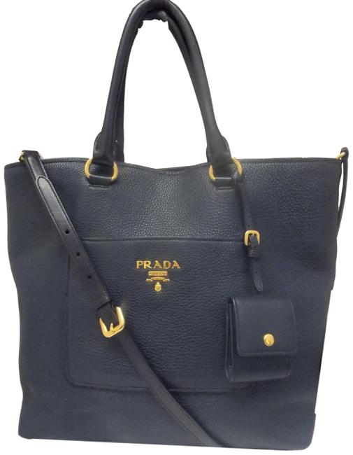 Prada Front Pocket Blue Leather Tote