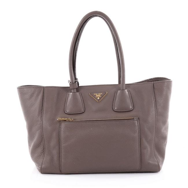Prada Vitello Daino Front Pocket Wing Convertible Taupe Leather Tote
