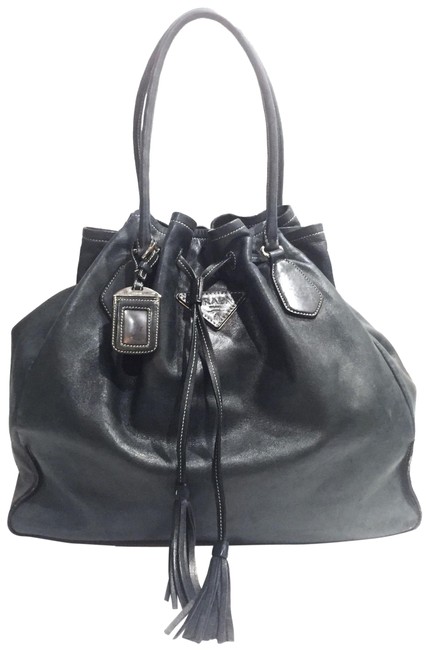 Prada Full Drawstring Large Dark Travel Green Leather Tote