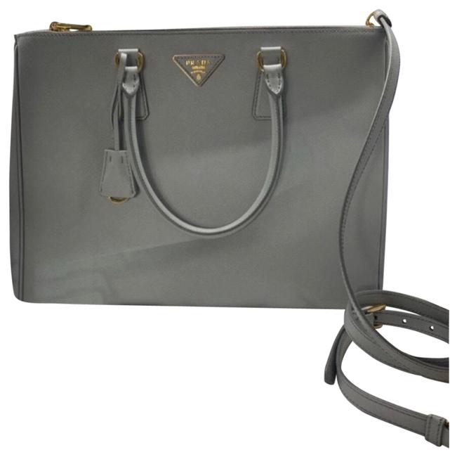 Prada Galleria Double L Zip Gray Leather Tote