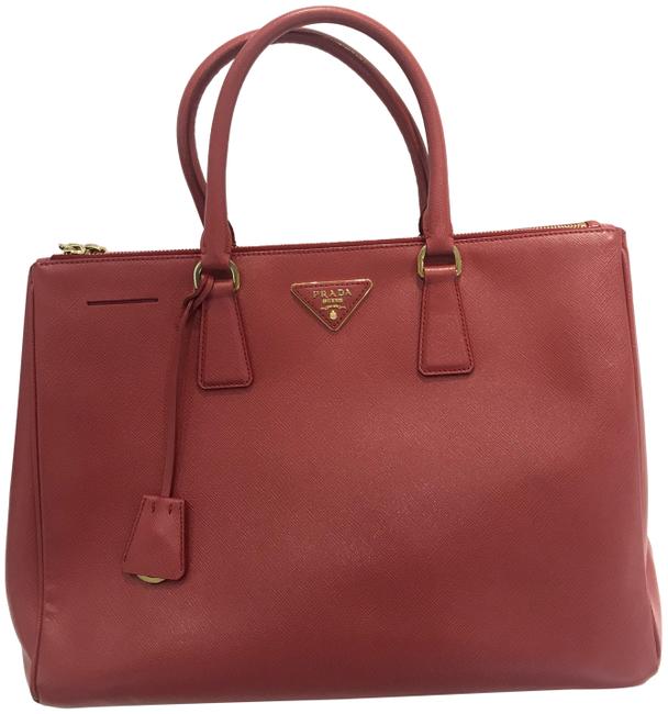 Prada Galleria Double Large Zip Red Leather Tote