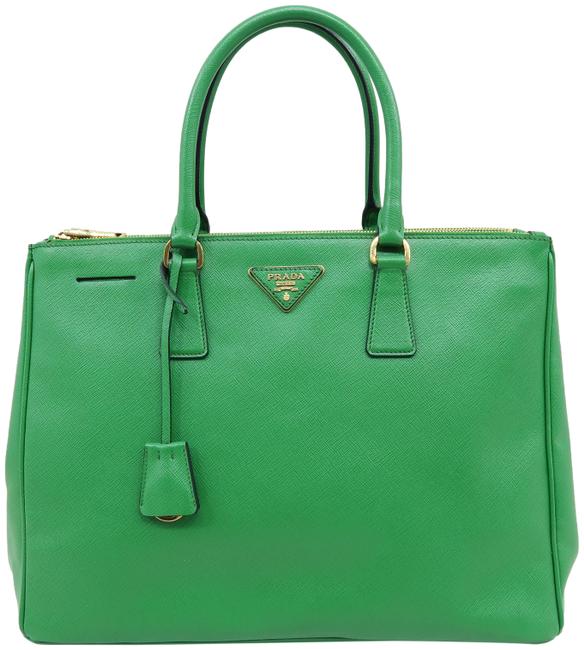 Prada Galleria Double Lux Large Green Saffiano Leather Tote