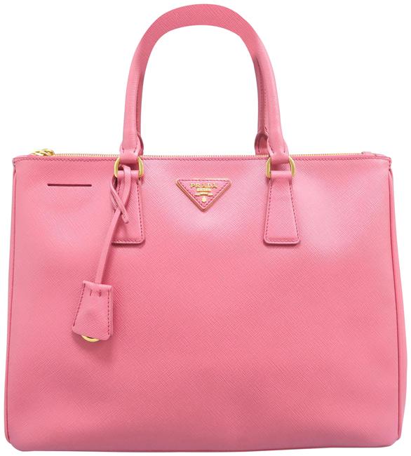 Prada Galleria Double Lux Large Saffiano Zip Fuoco Calfskin Leather Tote