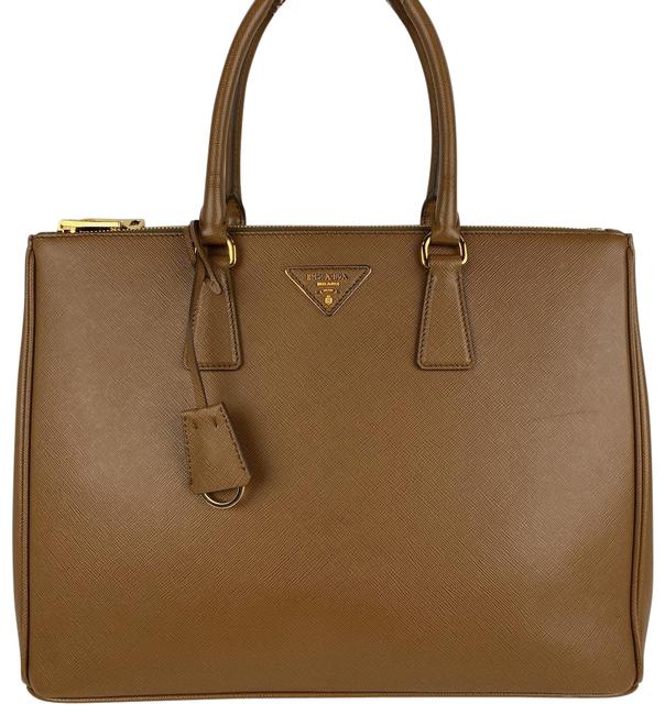Prada Galleria Double Lux New Italian Zip Cannella Saffiano Leather Tote