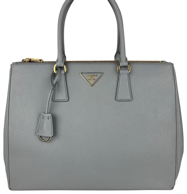 Prada Galleria Double Lux New Italian Zip Granito Saffiano Leather Tote