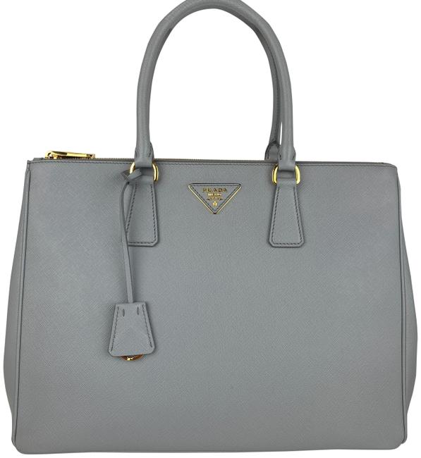 Prada Galleria Double Lux New Italian Zip Light Gray Saffiano Leather Tote