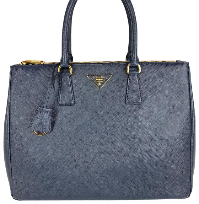 Prada Galleria Double Lux New Navy Baltico Saffiano Leather Tote