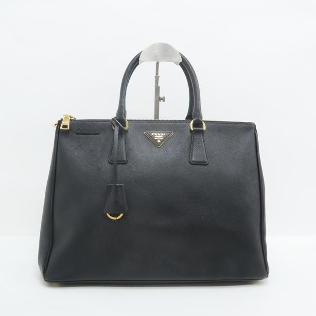 Prada Galleria Double Lux Saffiano Zip Black Calfskin Tote