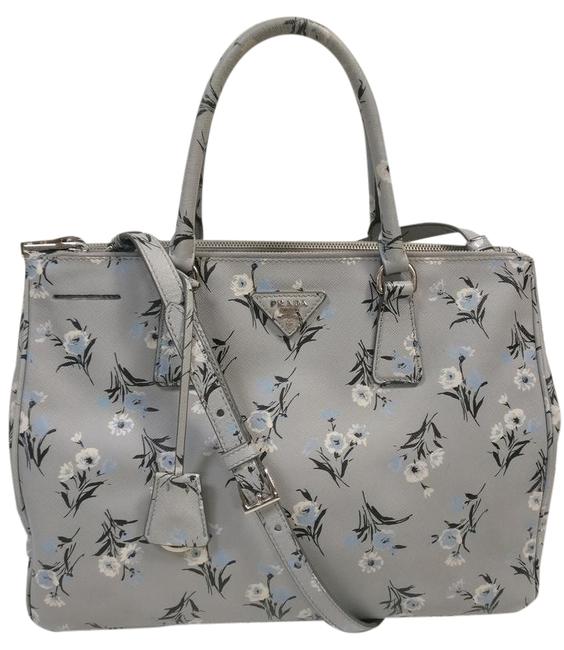 Prada Galleria Double Lux Saffiano Zip Cross Body Flo Black Leather Tote