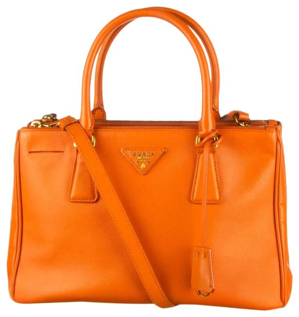 Prada Galleria Double Lux Saffiano Zip Papaya Leather Tote