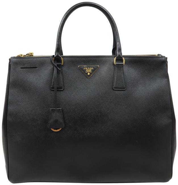 Prada Galleria Double Lux XL Saffiano Zip Black Calfskin Tote