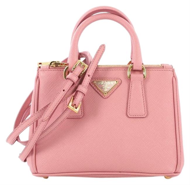 Prada Galleria Double Mini Pink Saffiano Leather Tote