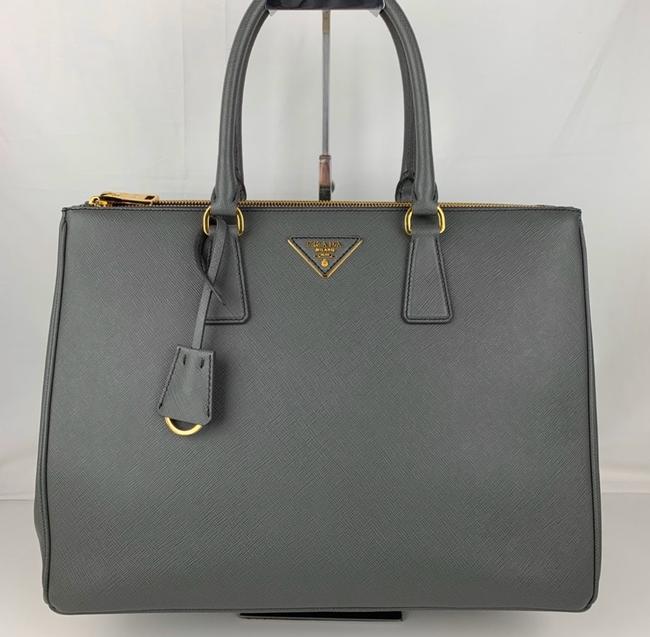 Prada Galleria Double New Italian Large Zip Mercurio Saffiano Leather Tote