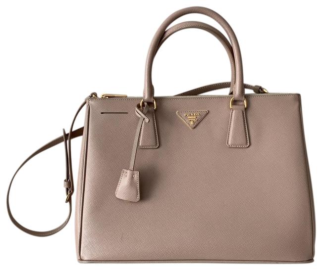 Prada Galleria Double Zip Nude Pink Saffiano Leather Tote