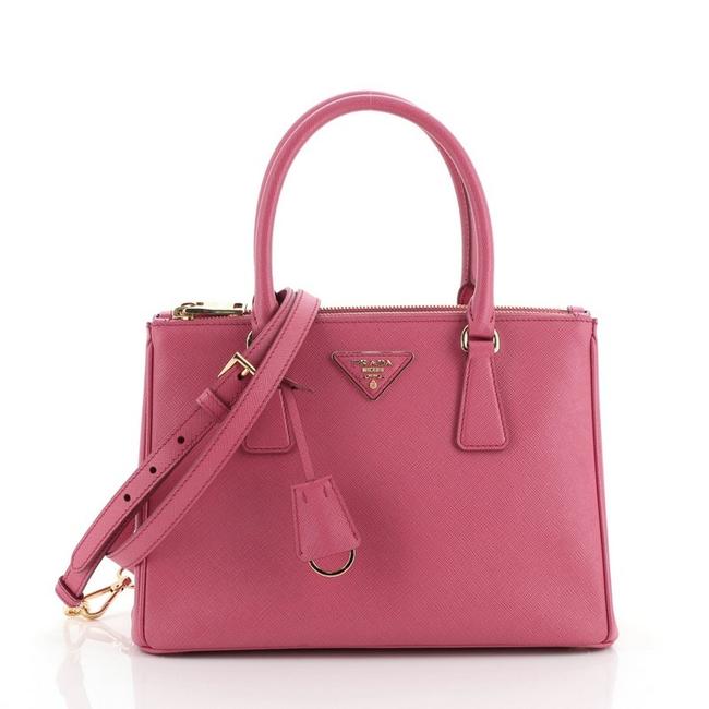 Prada Galleria Double Zip Saffiano Small Pink Leather Tote