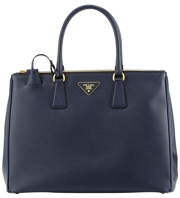 Prada Galleria Double Zip Satchel Baltic Blue Saffiano Leather Tote