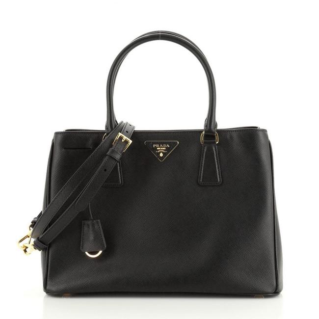 Prada Gardeners Saffiano Medium Black Leather Tote